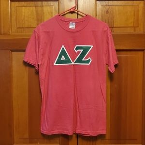 Delta Zeta T-Shirt DZ Sorority Pink with Green Stiched Letters Medium